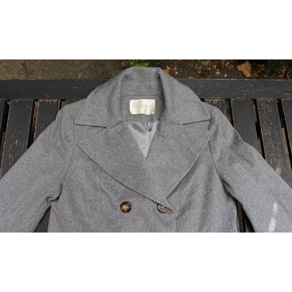 New w/Tags Fleurette Notch Collar Double Breasted Wool Coat in Grey Heather, 14 - Picture 3 of 14